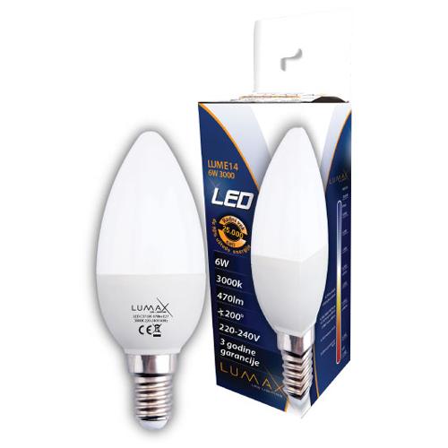 Slika LUMAX LED Sijalica LUME14-6W 3000K  LED, Toplo bela, 6 W, E14