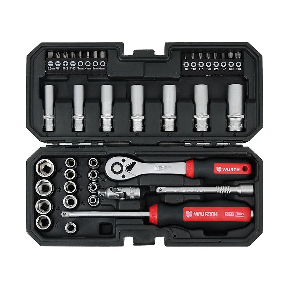 Slika SET RED STRIPE NASADN. KLJUC 1/4'' 6UGAONI 40KOM