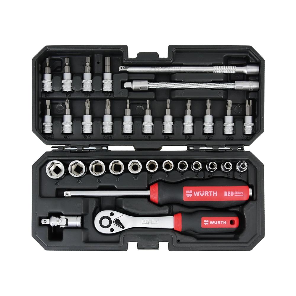 Slika SET RED STRIPE NASADN. KLJUC 1/4'' 6UGAONI 32 KOM